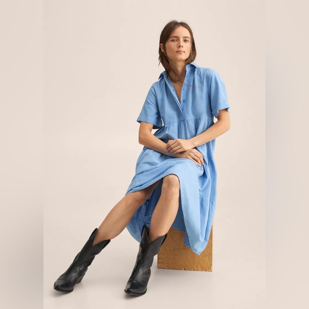 Mango Tiered Cotton Midi Dress | Size 2 | 100% Cotton | Excellent Condition